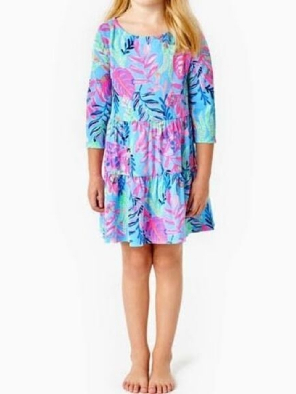 Lilly Pulitzer Blue and Pink Leaf Print Dress XS 2-3